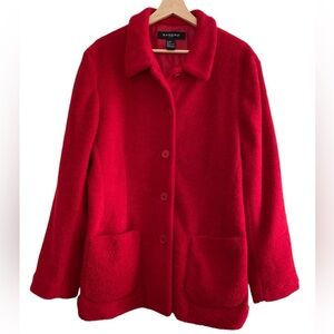 Sandro Red Teddy Bear Coat Jacket Textured Fuzzy Button Up Holiday Colorful XL